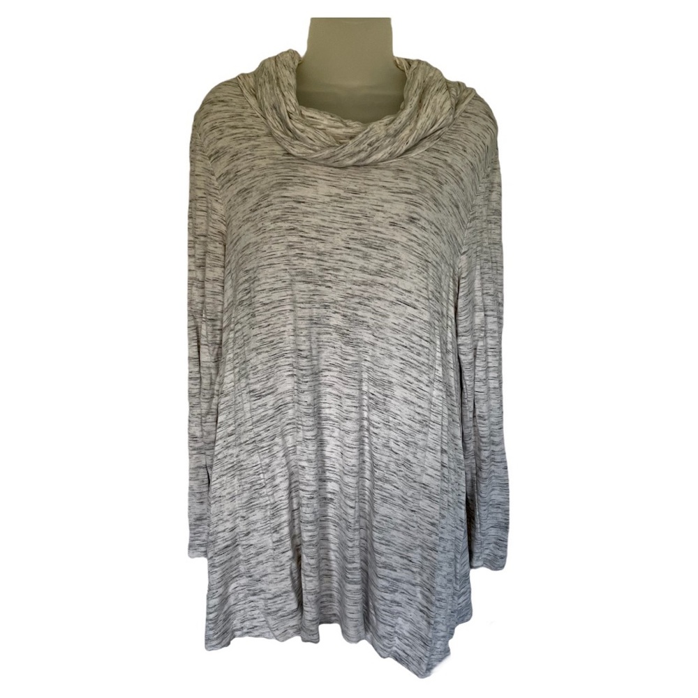 White Gray Cowl Mock Neck Long Sleeve Tunic Winter Soft Lounge Heathered L